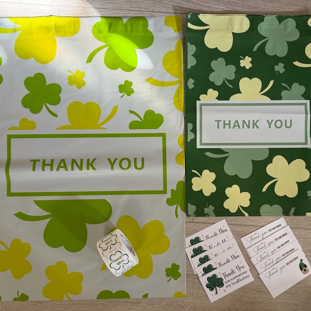 44 Piece TY Shamrock Shipping Set~ 11 Polys,  22 TY Stickers, 11 TY Biz Cards,